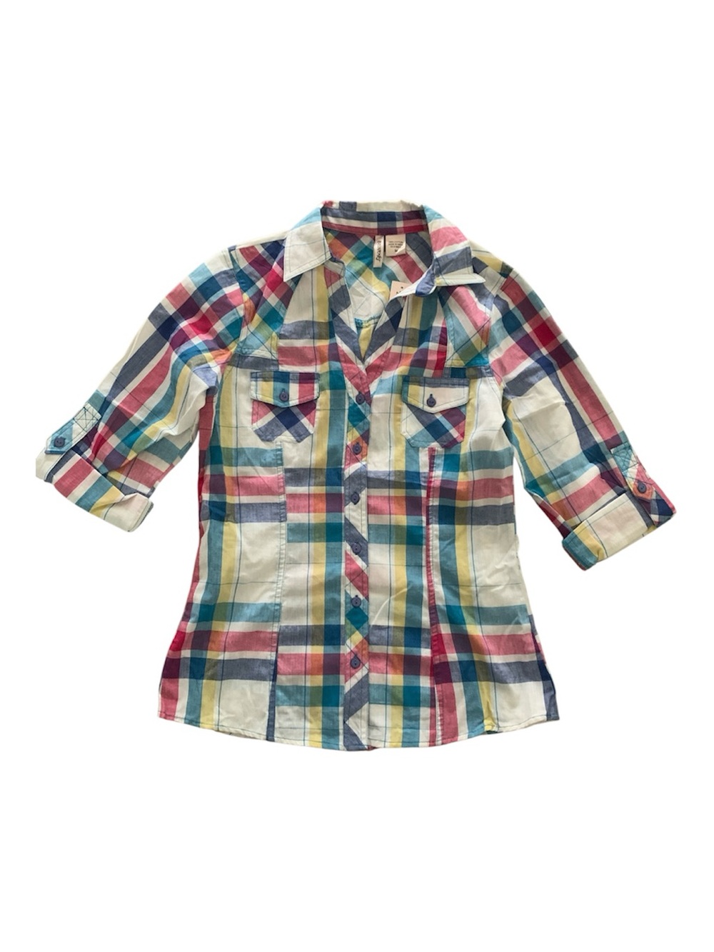 Womens Multicolor Plaid Cotton Button-Up Shirt New with Tags